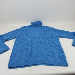 Wainscott Womens Turtleneck Sweater Cable Knit Cotton Long Sleeve ‎ XL  Blue